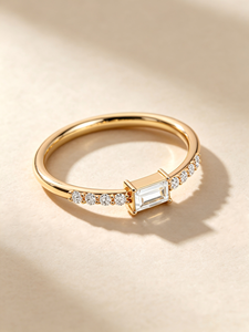 Anillo de Compromiso HKJA de Oro Sólido de 14K con Diamante Natural Corte Esmeralda, Anillo de Promesa Minimalista, Joyería Fina para Mujer - Product Image 3