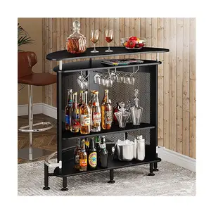 Half Round Industrial Furniture Liquor Coffee Bar carts Wine Corner Cabinet Unit with Storage for Home Kitchen Pub