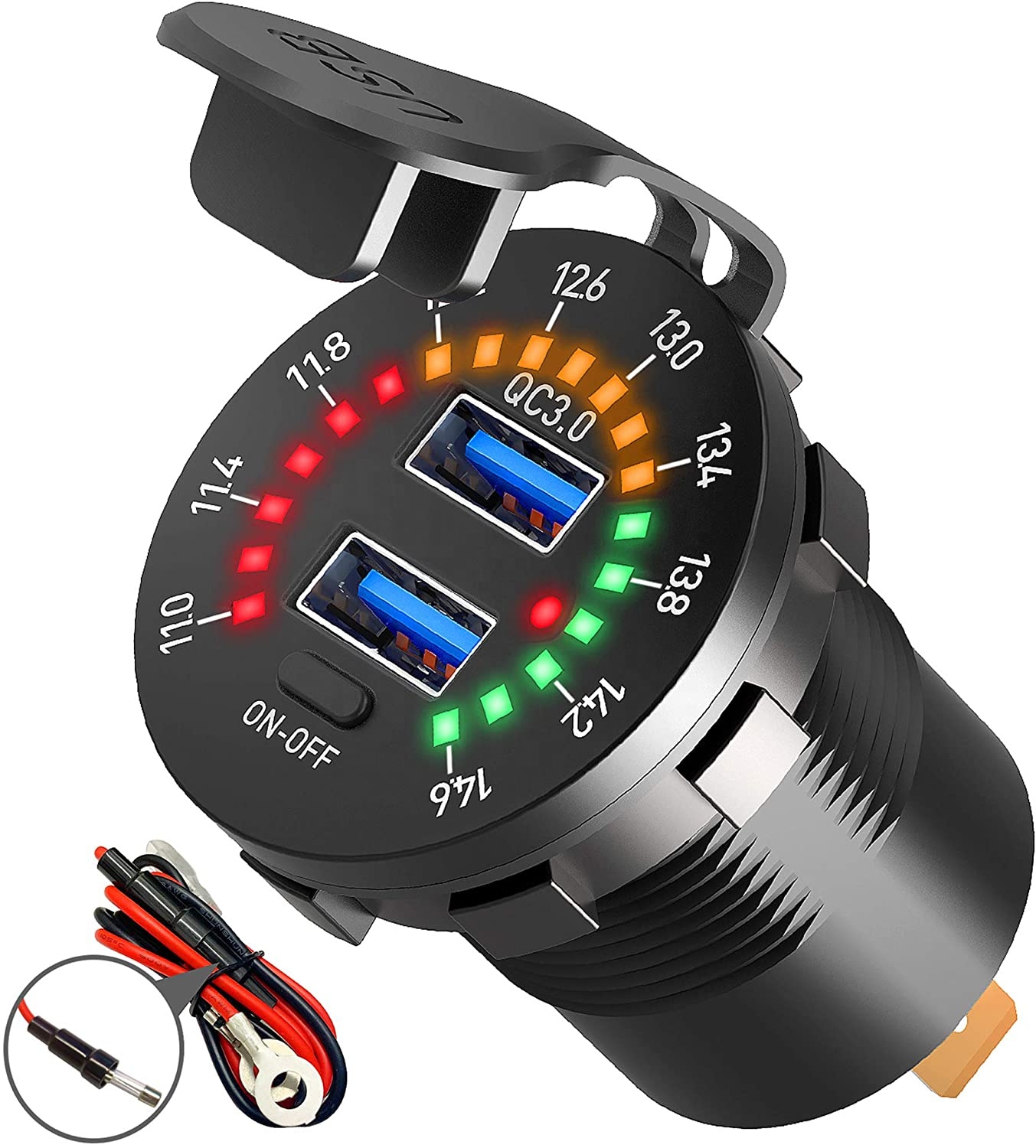 12V 24V ВКЛ/ВЫКЛ переключатель цифровой дисплей Вольтметр QC3.0 быстрое двойное зарядное устройство USB гнездо для грузовых автомобилей морской лодки RV