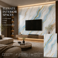 Panneau mural en PVC brillant MORLENX Aqua Blue Gold Vein UV Marble Sheet pour projet d'aménagement intérieur de luxe pour complexe hôtelier