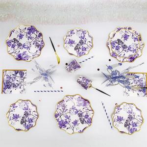 DAMAI Flower Butterfly Premium Chinoiserie Tea Party Supplies <b>Disposable</b> Party <b>Tableware</b> Dinnerware Paper Cups Napkins Plates - Product Image 2