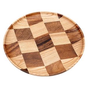 Wooden Checkerboard <b>Tray</b> Acacia Wood Round Serving Plate For <b>Tea</b> Coffee Hotel Use - Product Image 5