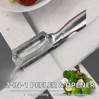 Éplucheur multifonctionnel 2 en 1 en acier inoxydable robuste avec ouvre-bouteille de vin, outil de cuisine manuel, couteau à éplucher réutilisable