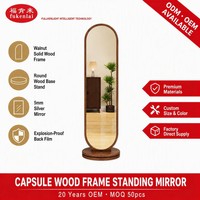 Miroir sur pied ovale pleine longueur Fullkenlight Premium avec cadre en bois et base pour chambre à coucher