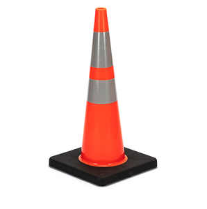 กรวยจราจร PVC สะท้อนแสง ยืดหยุ่นได้ ขนาด 28 นิ้ว ทรงเพรียว ฐานสีดำ - Product Image 1