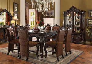 Meubles de salle à manger en bois sculpté de style antique européen, <span class=keywords><strong>table</strong></span> à manger en bois massif avec 8 chaises en tissu - Product Image 2