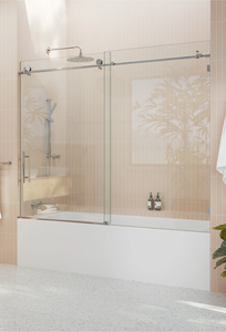 Cabine de douche <span class=keywords><strong>d</strong></span>'<span class=keywords><strong>angle</strong></span> sans cadre 36x36 pouces, porte coulissante en verre trempé pour <span class=keywords><strong>baignoire</strong></span>, design élégant adapté aux appartements - Product Image 6