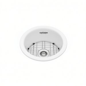 Fregadero de Cocina de Cerámica de un Solo Tazón, Diseño Circular de 18 Pulgadas con Ensamblaje de Drenaje y Rejilla Inferior, Montado en el Encimera - Product Image 1