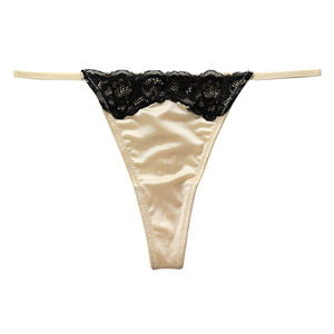 Culottes string en satin à fines bretelles pour femmes, taille basse, sexy, couleur unie, sous-vêtements T-back doux et extensibles, lingerie T-back pour dames - Product Image 1