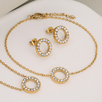 Parure de bijoux 3 pièces en acier inoxydable plaqué or 18 carats avec strass, collier, boucles d'oreilles et bracelet, idéale pour un anniversaire