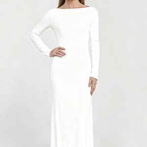 Robe longue de soirée tendance de haute qualité personnalisée, manches longues, dos ouvert, taille froncée, robe moulante <span class=keywords><strong>maxi</strong></span> pour femmes - Product Image 4