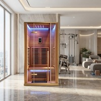 Salle de vapeur infrarouge lointain à cadre doré/noir mat, en bois de pruche, avec porte de douche en verre – Vente directe usine