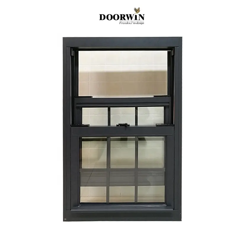 Doorwin Free Design Sound Proof Energy Effective All Colors Aluminum Profiles Windows Glass Double Hung Black Aluminum Window