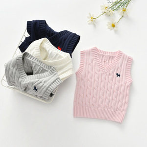 2021 mùa xuân dệt đồng bằng không tay vest bé trẻ em áo len giản dị - Product Image 5