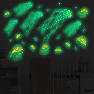 Sea World Colorful Jellyfish Stickers Kids Room Living Room Luminous Fluorescent Ocean Animal Wall Sticker