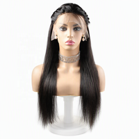 Perruque Lace Front en Cheveux Humains de Qualité 12A, Lisse, Couvre Toute la Tête, Longue, Noire, Cheveux Vierges pour Femmes