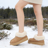 Bottines d'hiver tendance marron châtain à plateforme, dessus en daim, col en fourrure moelleuse, semelle épaisse, chaudes et élégantes