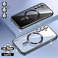 Étui de téléphone portable transparent souple avec anneau magnétique, motif CD, cadre antichoc en TPU, design luxueux électroplaqué
