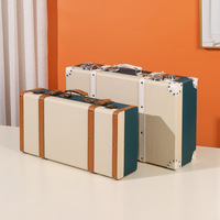 Ensemble de 2 pièces coffre au trésor en cuir et bois coffre à souvenirs valise vintage petite boîte de rangement décorative en bois avec poignée