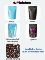 Échantillon gratuit Pochette en plastique refermable personnalisée de couleur arc-en-ciel, sacs en mylar découpés à l'emporte-pièce, sac à fermeture éclair anti-odeur pour graines de fleurs alimentaires