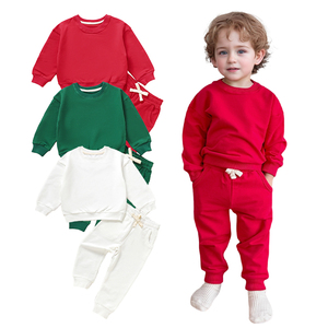 Conjunto de <span class=keywords><strong>Ropa</strong></span> Navideña para Bebé de Algodón Orgánico, Sudadera de Cuello Redondo y Pantalones de Color Sólido, Venta Directa de Fábrica - Product Image 1