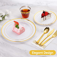 Ensemble de vaisselle et de couverts de luxe transparents violets de 175 pièces pour 25 invités, assiettes en plastique jetables sans BPA pour fête, mariage