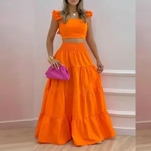 2023 Sommer lässig Neuankömmling Fancy Plus Nacht kleid Mid-Waist Maxi Bescheidene Leistung Formelle Lässige Frauen 2 Stück Kleider Anzug