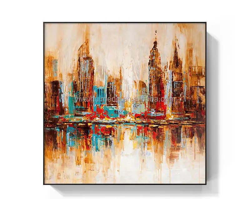 100% Hand-painted Artowk Wall Decor Modern Architecture Handmade Abstract Landscape modern hand City oil painting wall art