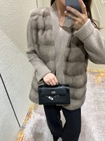 Cardigan en cachemire et fourrure de vison de luxe pour femme, col montant, fermeture éclair, hiver, haute qualité