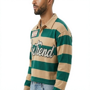 Custom Private Label <b>Mens</b> <b>Long</b> <b>Sleeve</b> Rugby <b>Shirt</b> Wholesale Retro Oversized Striped <b>Polo</b> <b>Shirt</b> Streetwear - Product Image 2