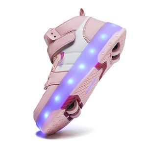 Dingjian Kids High Top Roller Skates With Led Lights 28-41 Size Convertible Four Wheel Sport Shoes - Product Image 4