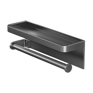 Porte-papier toilette minimaliste en acier au carbone, rectangulaire, noir et gris, auto-adhésif, aucun perçage requis, étagère de salle de bain - Product Image 1