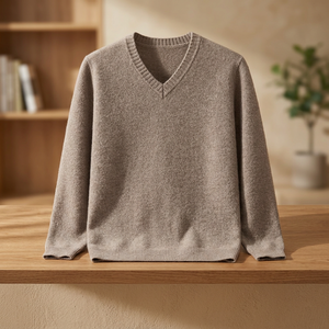 เสื้อสเวตเตอร์ผ้าวูลคอวีสำหรับผู้ชาย แขนยาว ถักสีพื้น ทรงพอดีตัว ความหนาปานกลาง เหมาะสำหรับฤดูใบไม้ร่วง - Product Image 1