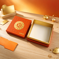 Boîte cadeau or orange 10e anniversaire, boîte rigide carrée personnalisée, écologique, haut de gamme, logo en feuille métallisée, impression UV géométrique, magnétique