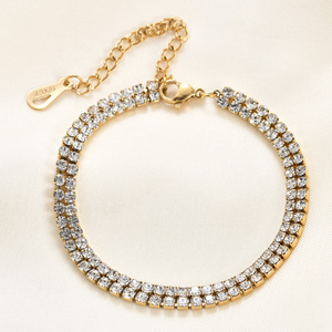Pulsera de Diamantes de 6 mm, Acero de Titanio, Oro de 14K, Acero Inoxidable, Dos Hileras, Corte Brillante Redondo, para Uso Diario de Mujer - Product Image 1