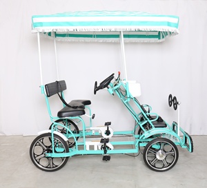 Bicicleta Tándem de Dos Plazas de Color Rojo, Cuatriciclo Surrey de Cuatro Ruedas con Asiento para Niños para Turismo y Visitas Turísticas - Product Image 4