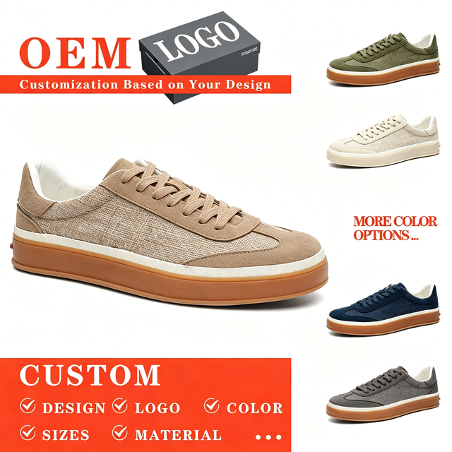 Popular Comfortable Flat Linen Panel Sneakers for Men All Season Streetwear Walking Shoes