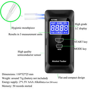 Fabrikverkauf Tragbarer Atemalkoholtester mit 0,001% BAC-Empfindlichkeit, 0,00-2,00 BAC-Messbereich, 2,0 Zoll LCD-Display, 50 Testaufzeichnungen - Product Image 2