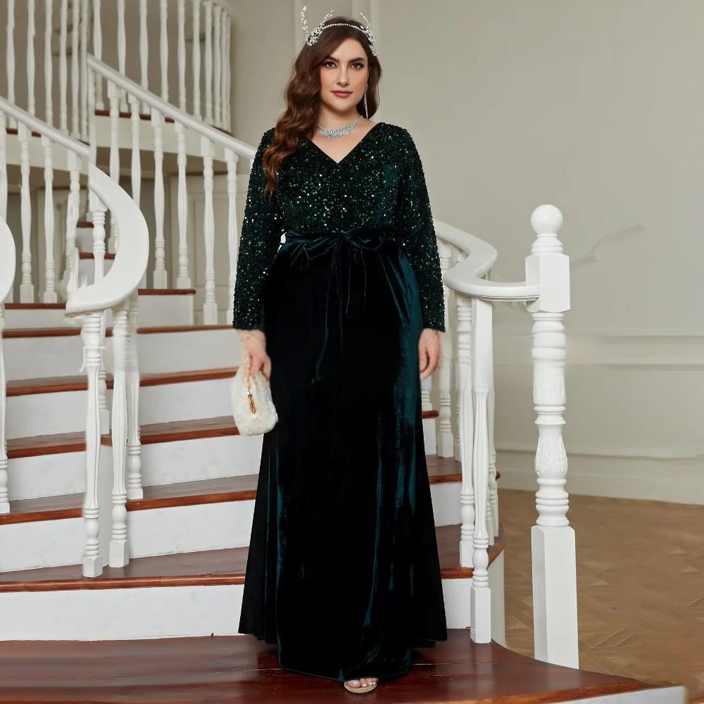 Velvet One Piece Dress Skin Tight Plus Size Velvet Dresses Elegant - Main Image