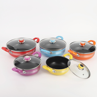 Ensemble de 5 casseroles et poêles en alliage d'aluminium, fond épais, doubles poignées, couvercle en verre, compatible gaz et induction, batterie de cuisine