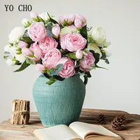 Buket Bunga Peony Sutra Putih Bunga Buatan Rangkaian Bunga Mawar Palsu untuk Dekorasi Pernikahan, Rumah, dan Pesta