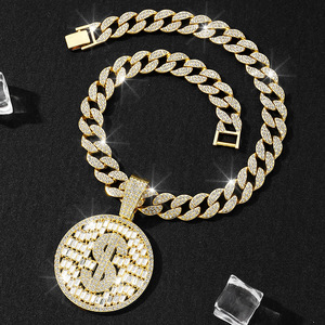 Collier pendentif rond cubain hip-hop pour homme NL2257 en alliage de zinc plaqué <span class=keywords><strong>or</strong></span> avec diamants, chaîne à maillons, cadeau - Product Image 6