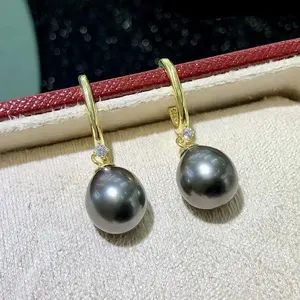 Tahitian珍珠首饰925纯银古典悬挂珍珠耳环