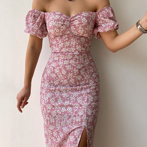 <span class=keywords><strong>Robe</strong></span> d'été à fleurs de style européen américain pour femmes, élégante, fendue à la hanche, col carré, <span class=keywords><strong>robe</strong></span> longue décontractée pour filles. - Product Image 3