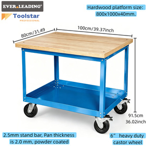 Banc de travail mobile robuste, <span class=keywords><strong>chariot</strong></span> à outils <span class=keywords><strong>avec</strong></span> plateau en bois dur, capacité de 150 kg, <span class=keywords><strong>roulettes</strong></span> de 6 pouces, <span class=keywords><strong>chariot</strong></span> d'atelier industriel - Product Image 3