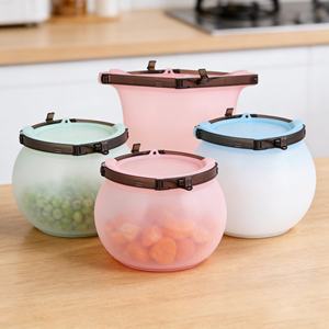 Sac de conservation alimentaire en silicone réutilisable et écologique, personnalisable, avec fermeture à pression et support – Vente en gros - Product Image 6