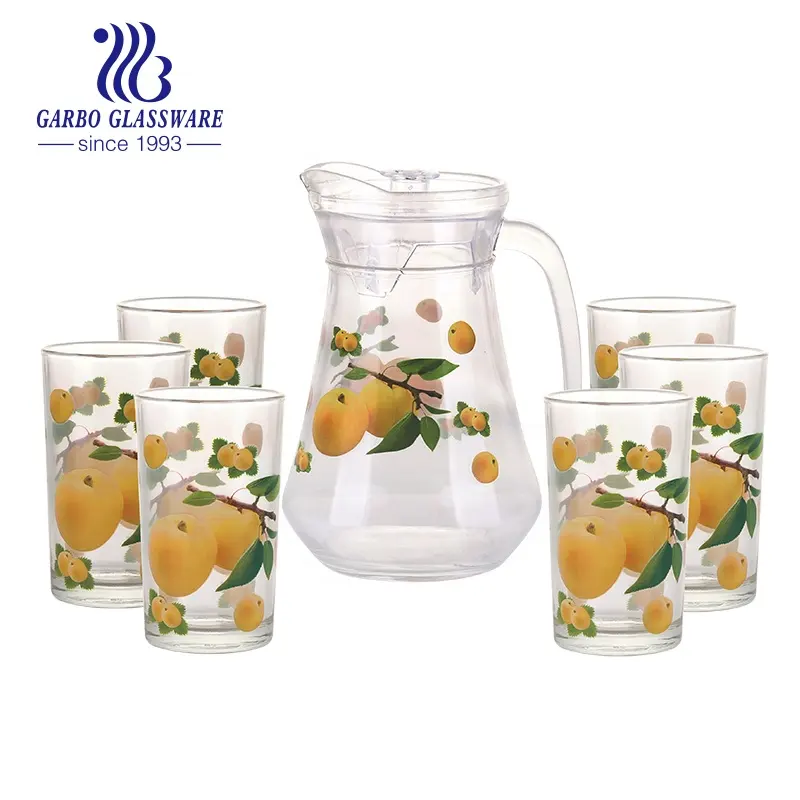 7 pcs set di bicchieri per acqua potabile set di bicchieri da stampa set di acqua bevande fredde bicchieri brocca di succo con tazze brocche brocca vaso