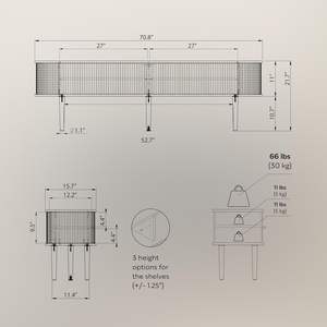 Phoenix שחור בית אלון טלוויזיה לעמוד מדפי אחסון עבור 65-75 \ "tvs מרכז בידור דלתות אמצע המאה מודרנית שולחן טלוויזיה לעמוד - Product Image 6