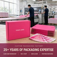 Boîte d'expédition ondulée rose vif avec impression personnalisée pour la livraison de carnets, de fournitures de bureau et de journaux, auto-scellante, vente en gros directe usine