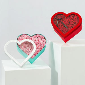 Caja de embalaje de rosas populares Día de San Valentín Juego de <span class=keywords><strong>2</strong></span> piezas Caja de flores en forma de corazón para floristería - Product Image 1